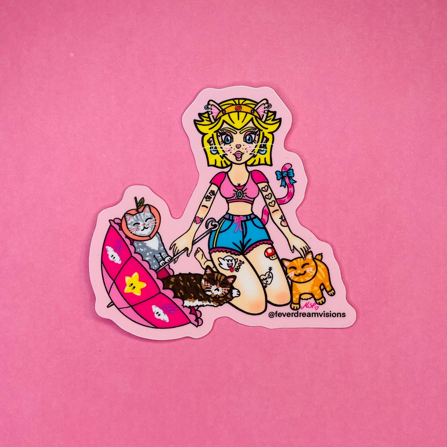 Summer Peach & Cats Sticker