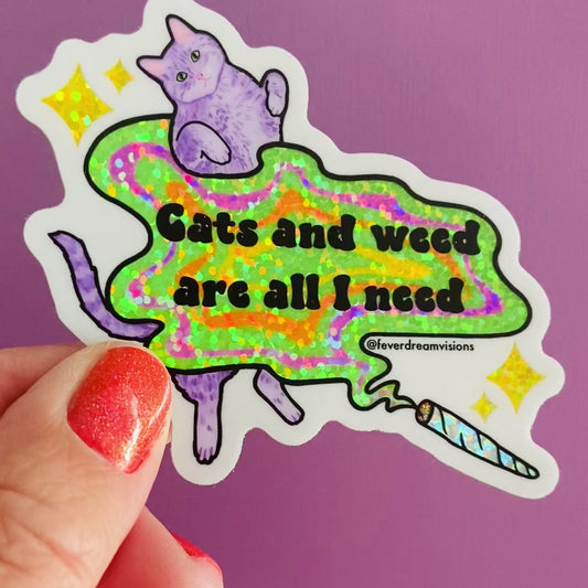 Cats & Weed Glitter Sticker